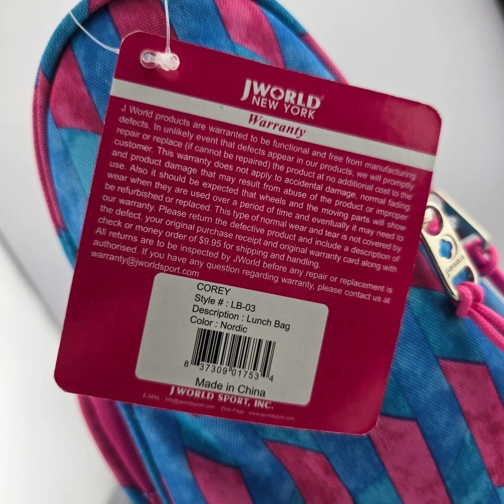 J‎ World New York Corey Lunch Bag Nordic Geometric Blue NEW Insulated Thermal